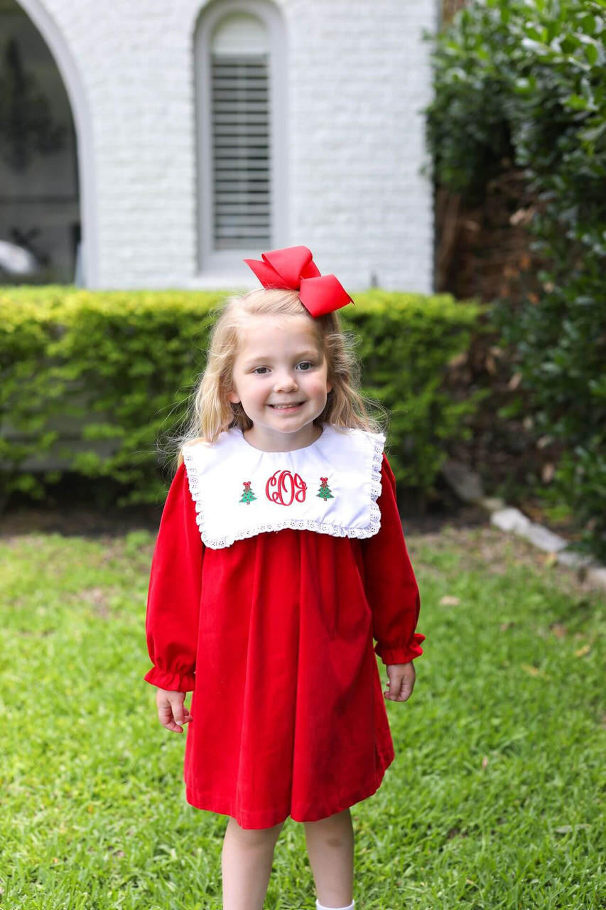 Red Corduroy Square Collar Dress - Shipping Early November  Monogram