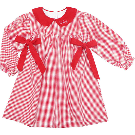 Red Gingham And Corduroy Dress - Shipping Mid November  Monogram