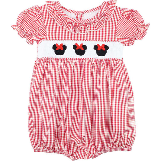 Red Gingham Smocked Mouse Ears Bubble