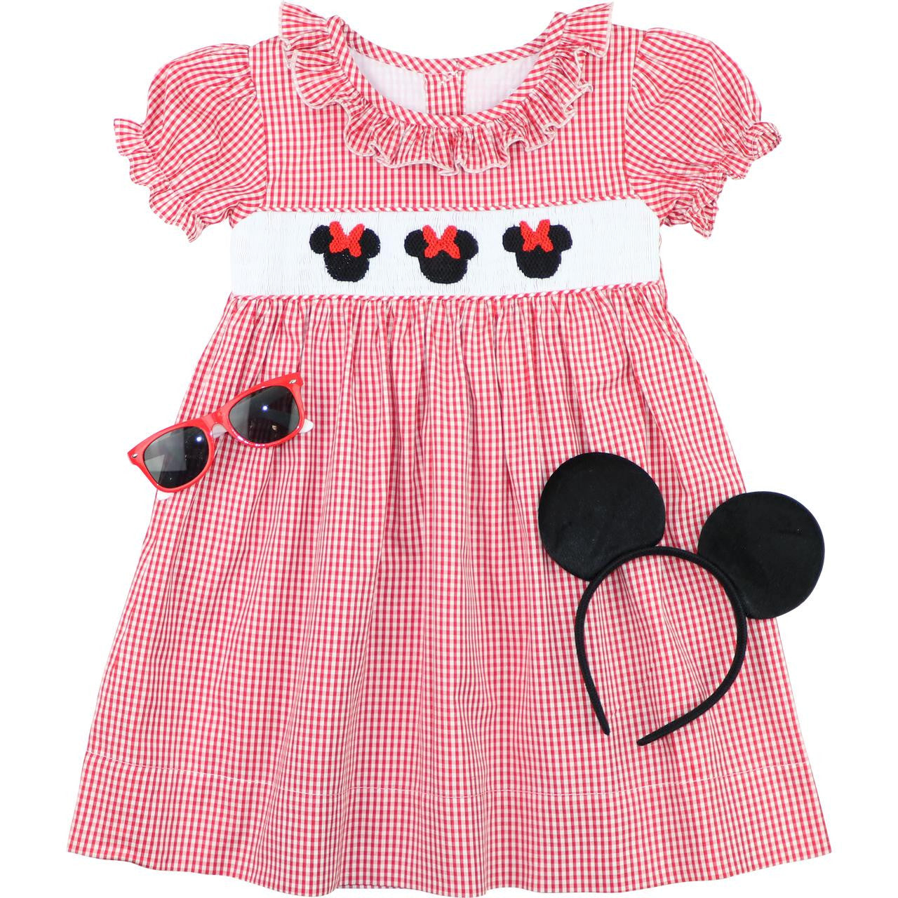 Red Gingham Smocked Mouse Ears Dress  Smocked Threads