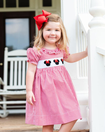 Red Gingham Smocked Mouse Ears Dress  Smocked Threads