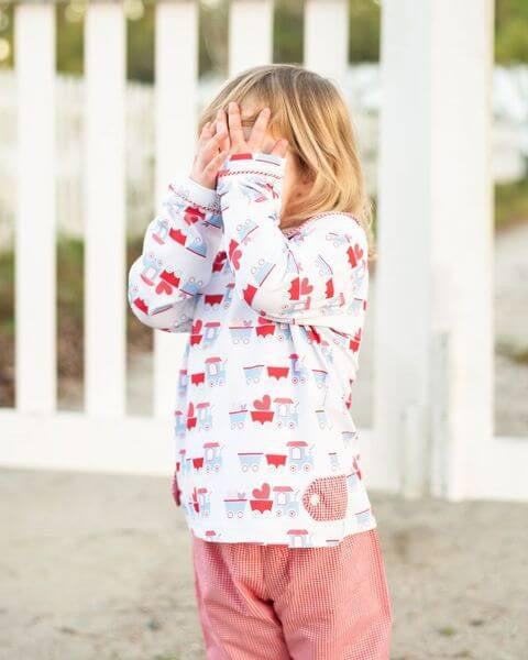 Red Gingham Valentine Train Pant Set  Eliza James Kids