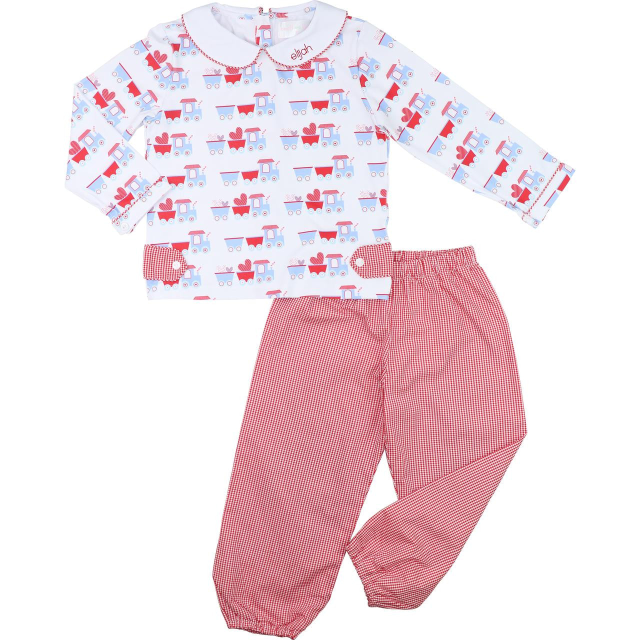 Red Gingham Valentine Train Pant Set  Eliza James Kids