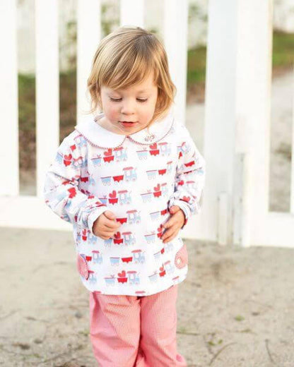 Red Gingham Valentine Train Pant Set  Eliza James Kids