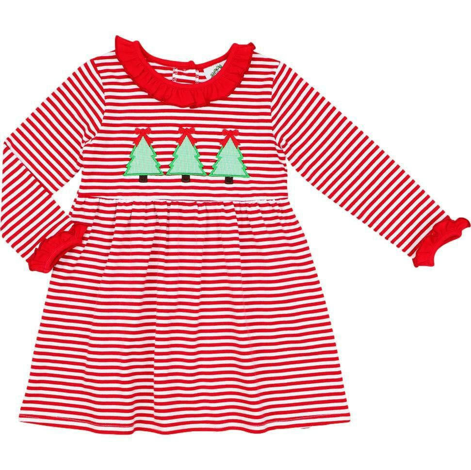 Red Knit Stripe Christmas Tree Dress - Shipping Mid October  Smocked Threads