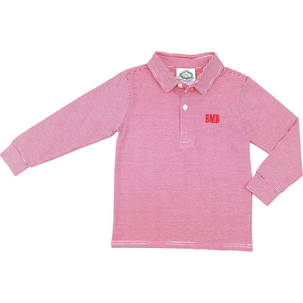 Red Knit Stripe Polo  Monogram