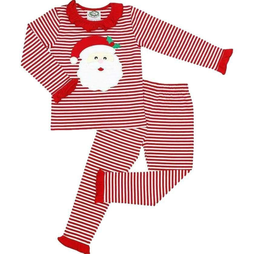 Red Knit Stripe Ruffle Santa Pajamas  - Shipping Mid October  Smocked Threads