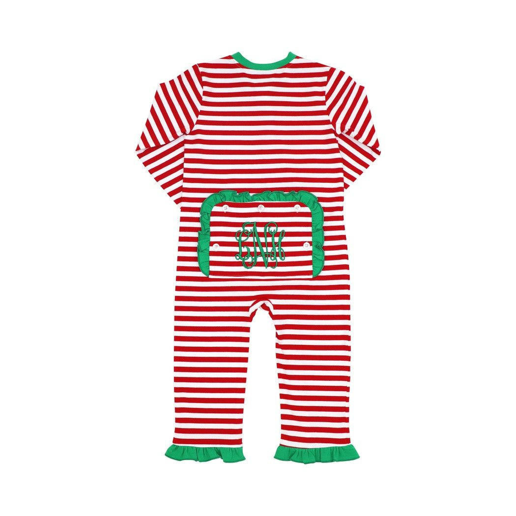 Red Knit Stripe Ruffle Zipper Pajamas - Shipping Mid October  Monogram