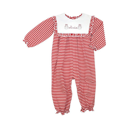 Red Knit Stripe Square Collar Long Bubble - Shipping Mid October  Monogram