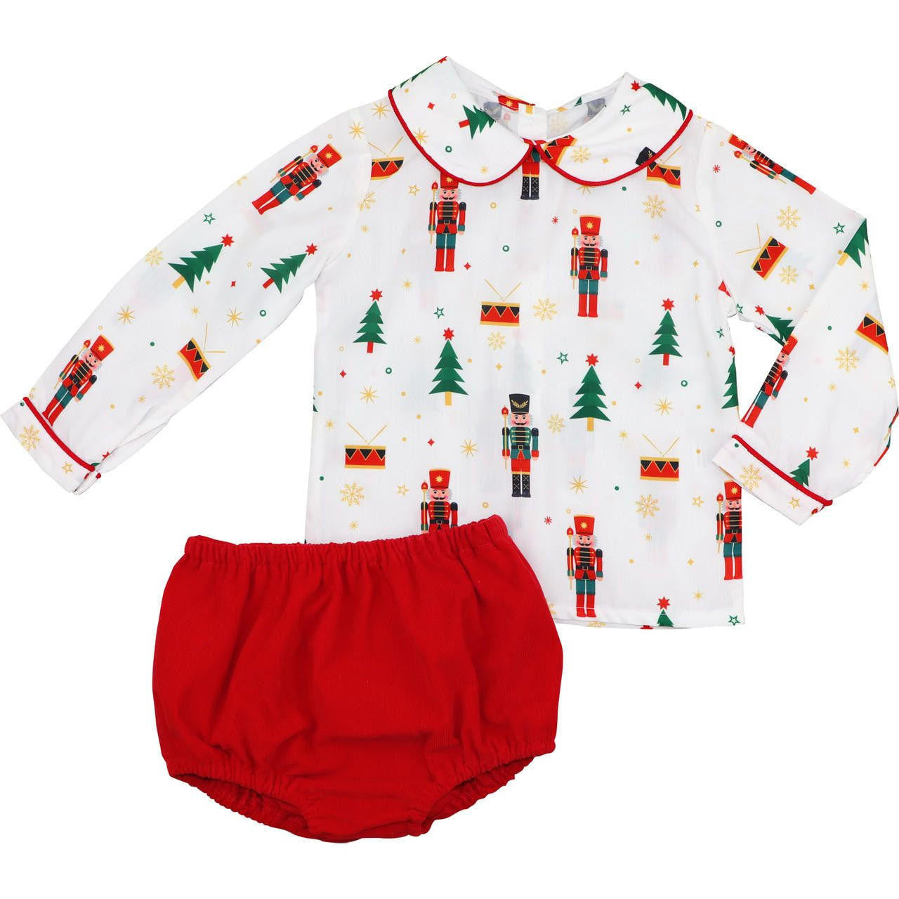 Red Nutcracker Print Diaper Set - Shipping Early November  Smocked Threads