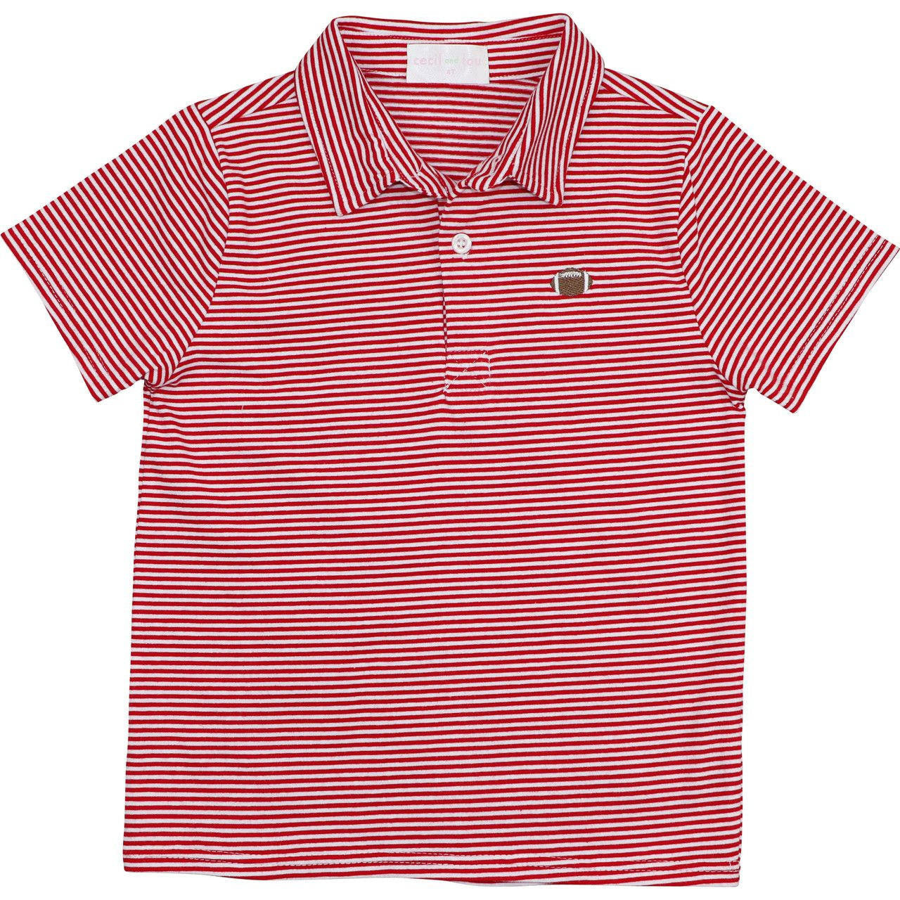 Red Stripe Knit Embroidered Football Polo  Smocked Threads