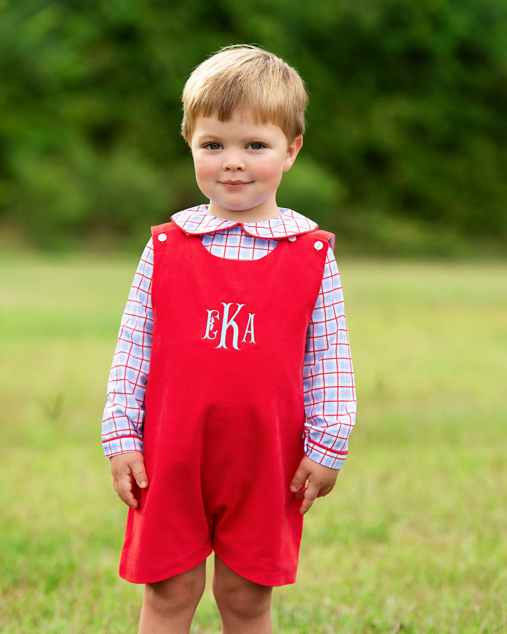 Red And Blue Windowpane Jon Jon Set