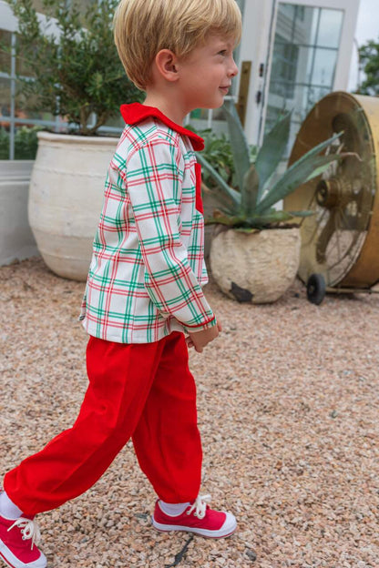 Red And Green Plaid Corduroy Ankle Pant Set