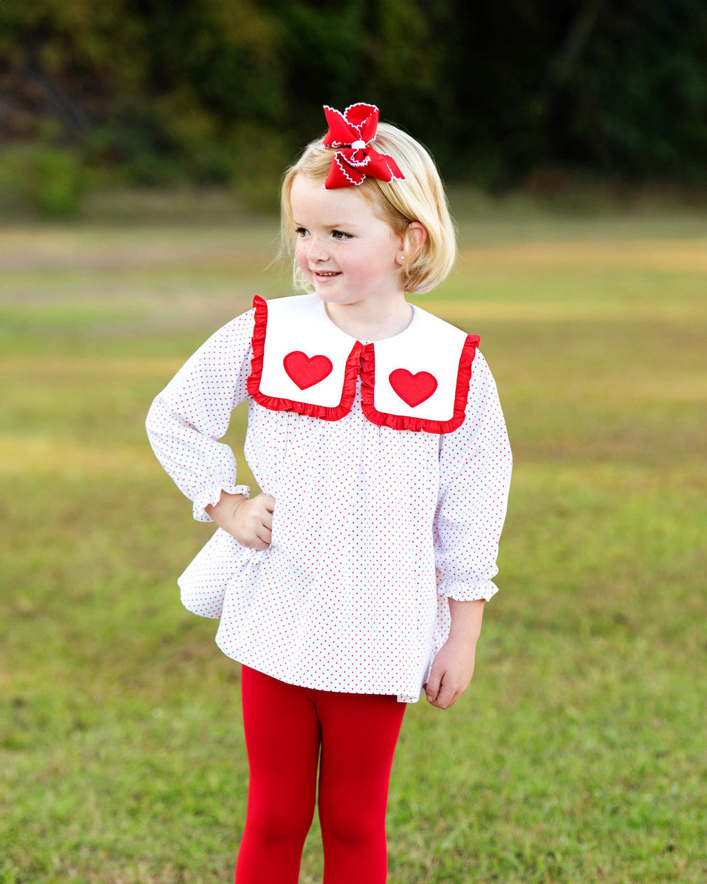 Red Dot Pique Applique Hearts Legging Set