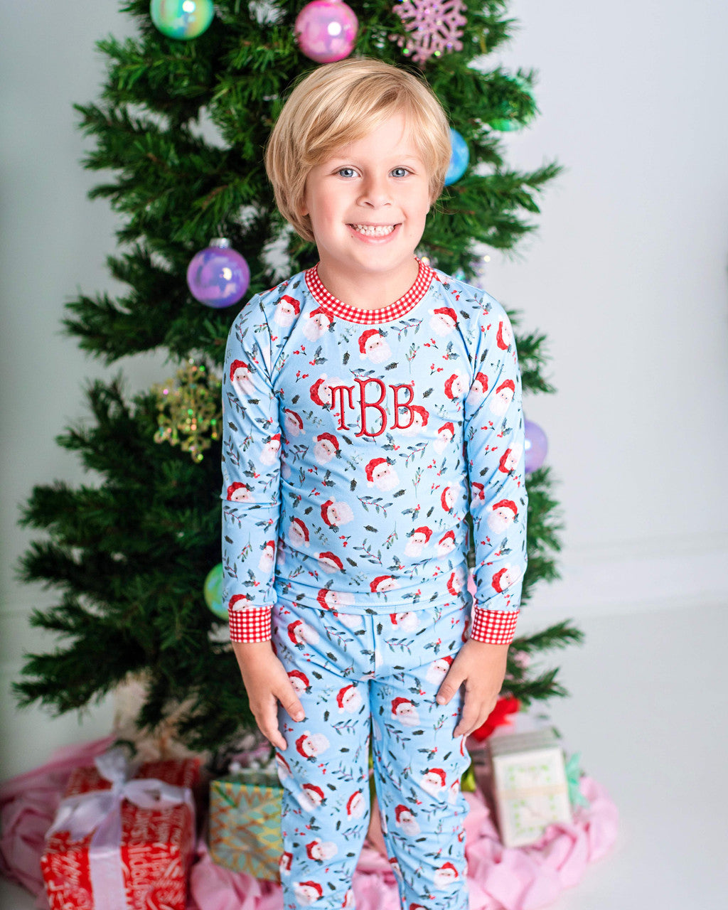 Blue And Red Knit Santa Pajamas