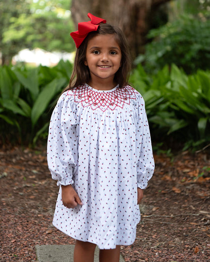 Red Smocked Rosebud Dress