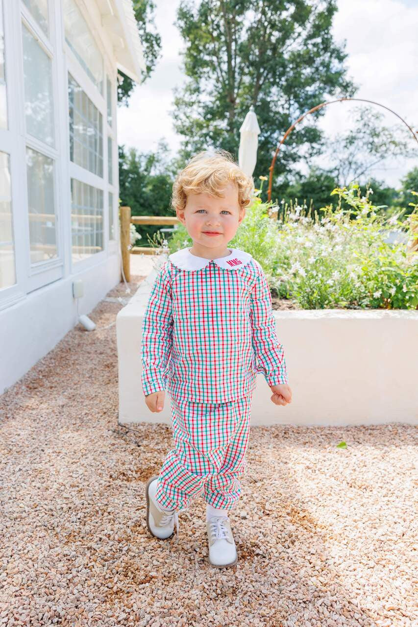 Red And Green Windowpane Ankle Pant Set