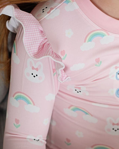 Pink Bunny And Rainbow Knit Pajamas