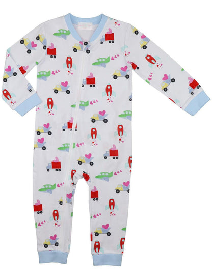 Rocket And Truck Valentine Knit Zipper Pajamas   Monogram