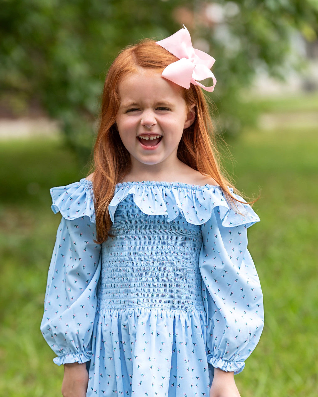 Pink And Blue Rosebud Smocked Dress