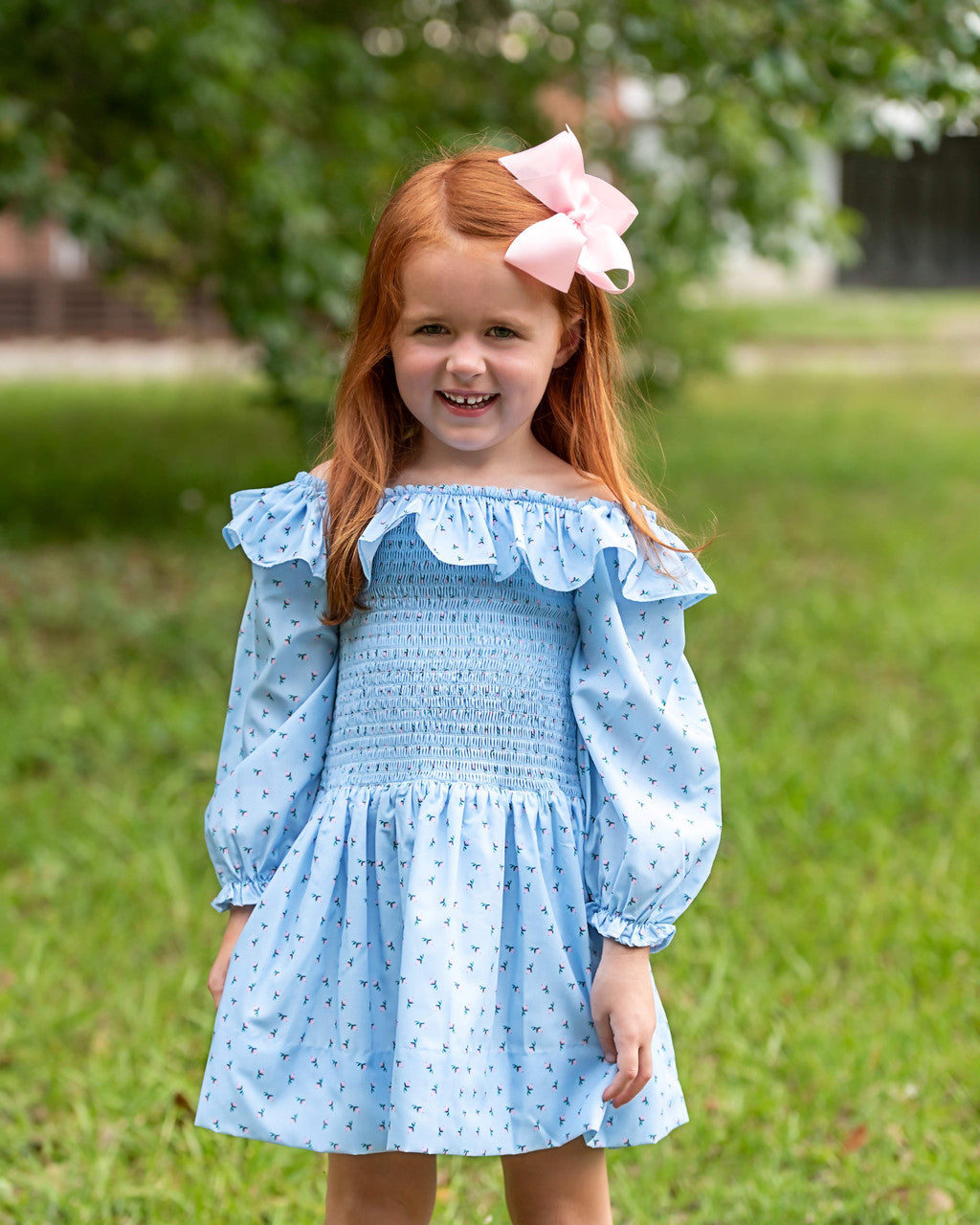 Pink And Blue Rosebud Smocked Dress