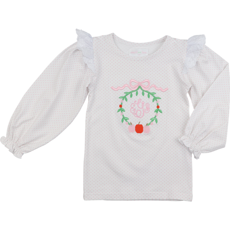 Pink Dot Knit Embroidered Pumpkin Shirt