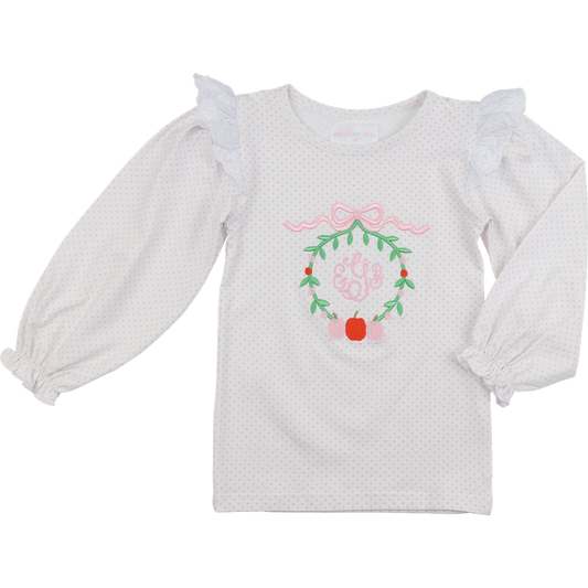 Pink Dot Knit Embroidered Pumpkin Shirt