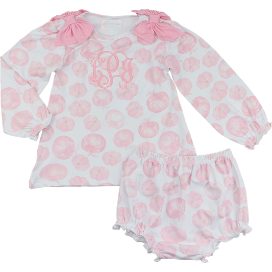 Pink Knit Pumpkin Bow Diaper Set