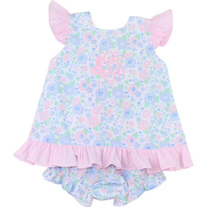 Pink Floral Print Tie Back Bow Diaper Set