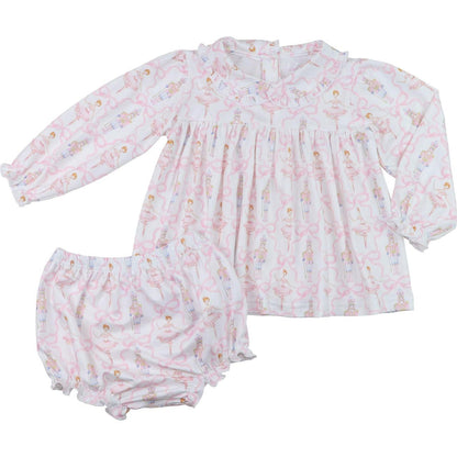 Pink Knit Nutcracker Ballerina And Bow Diaper Set