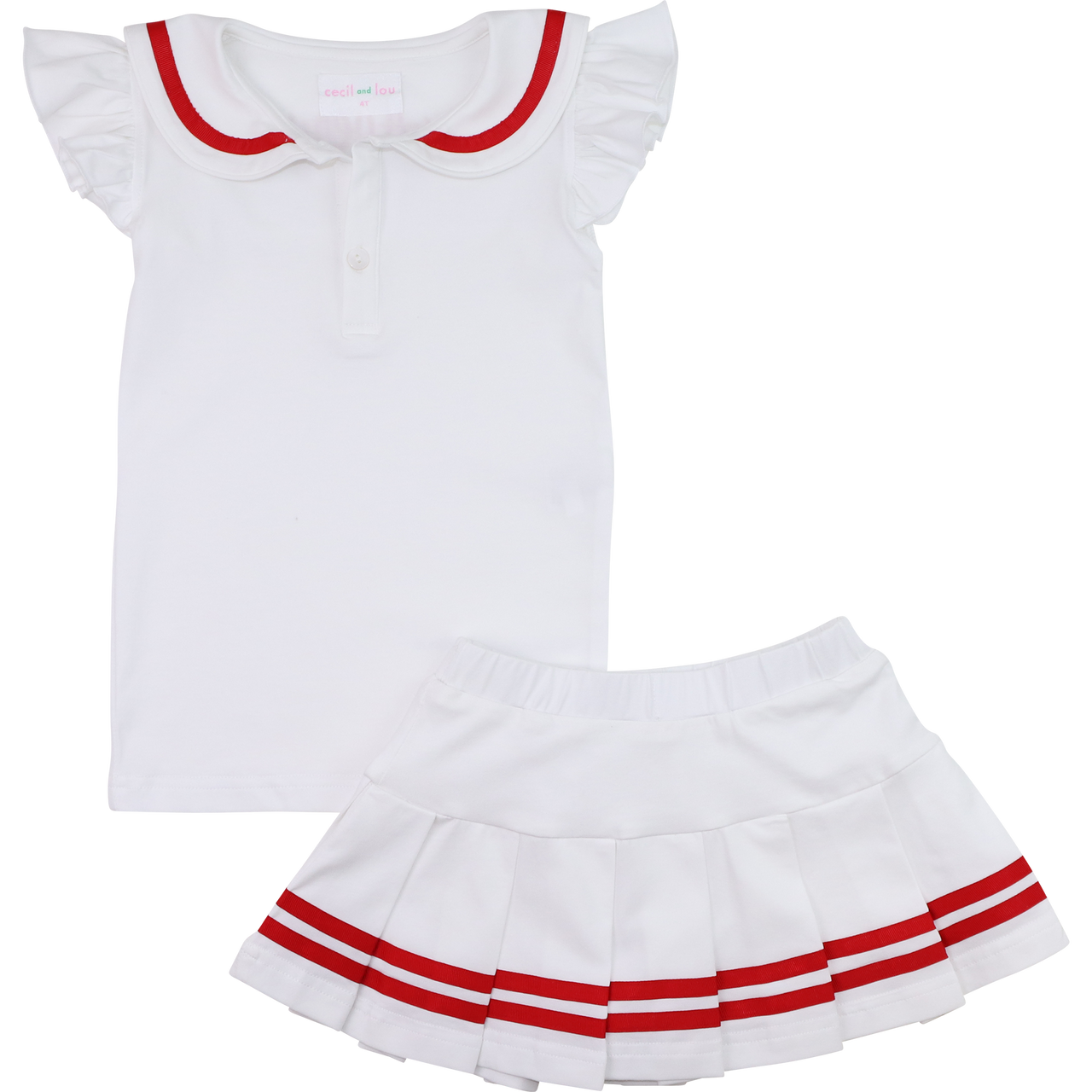 Red And White Knit Sailor Collar Tennis Set