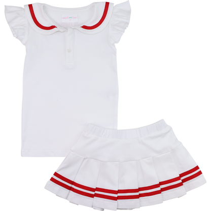 Red And White Knit Sailor Collar Tennis Set