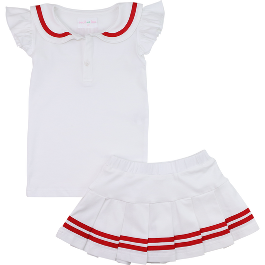 Red And White Knit Sailor Collar Tennis Set