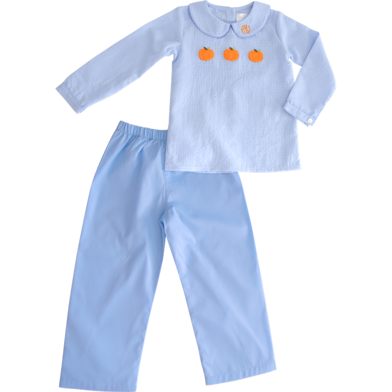 Blue Crochet Pumpkin Pant Set