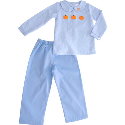 Blue Crochet Pumpkin Pant Set