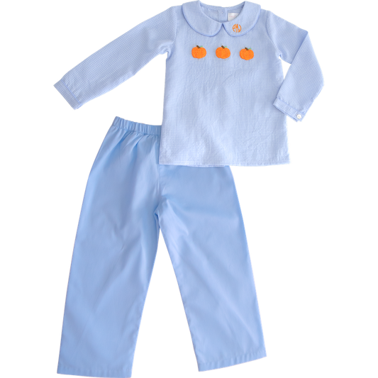 Blue Crochet Pumpkin Pant Set