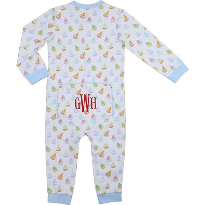 Sailboat Print Knit Zipper Pajamas  Monogram