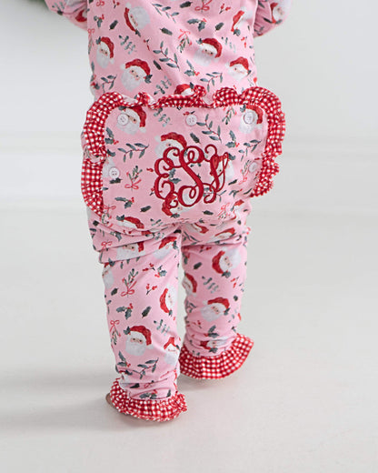 Pink And Red Knit Santa Zipper Pajamas