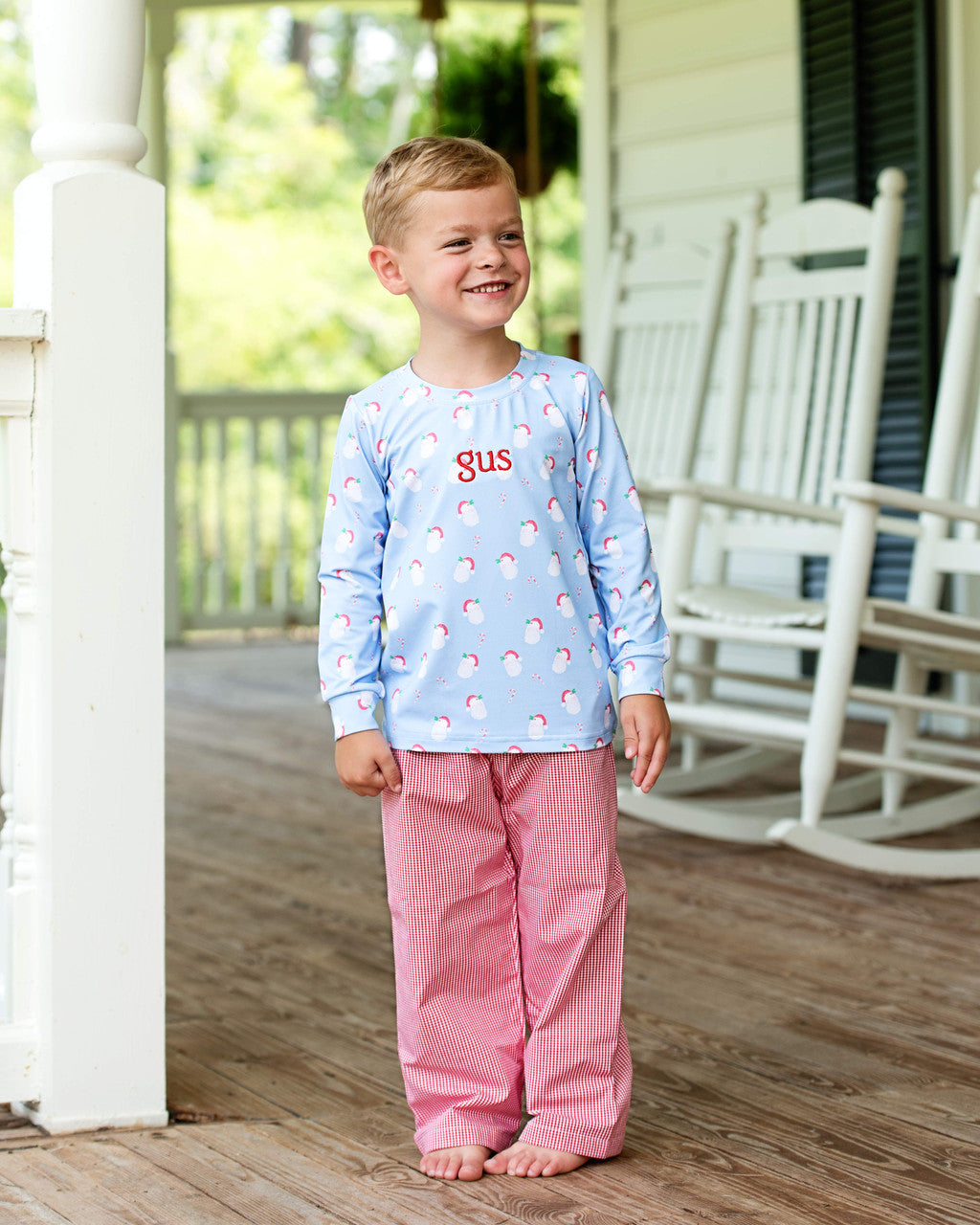 Red And Blue Knit Santa And Candy Cane Pant Set