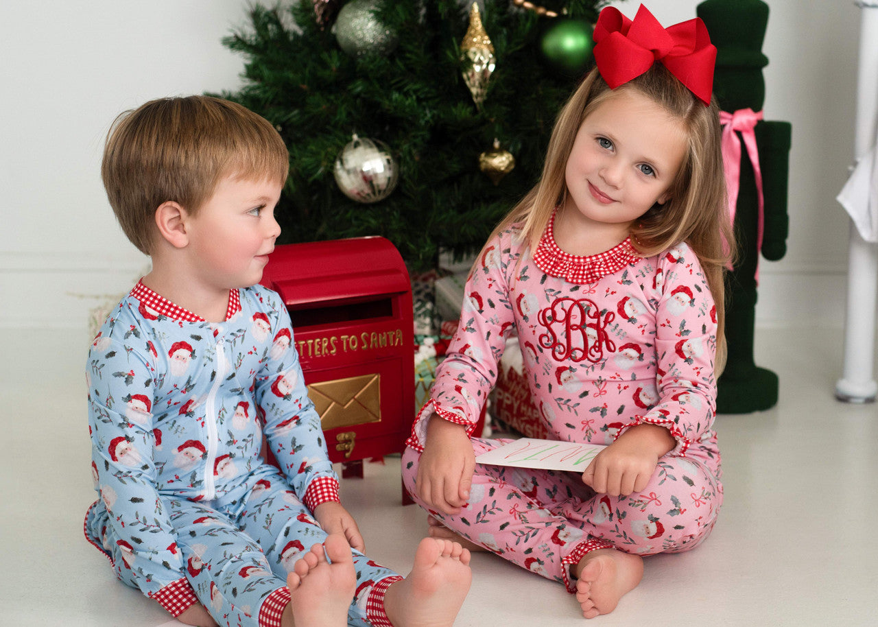 Blue And Red Knit Santa Zipper Pajamas