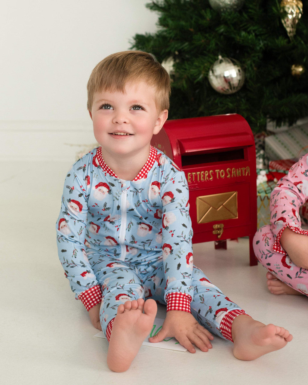 Blue And Red Knit Santa Zipper Pajamas