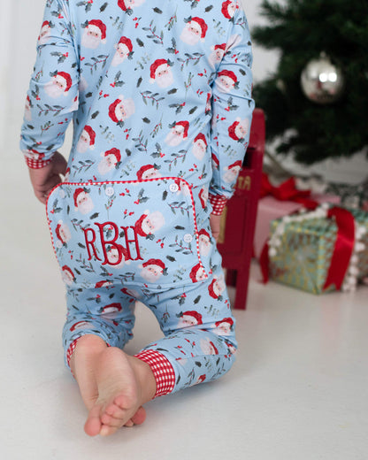 Blue And Red Knit Santa Zipper Pajamas