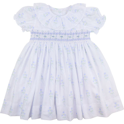 Blue Hydrangea Smocked Rosette Dress