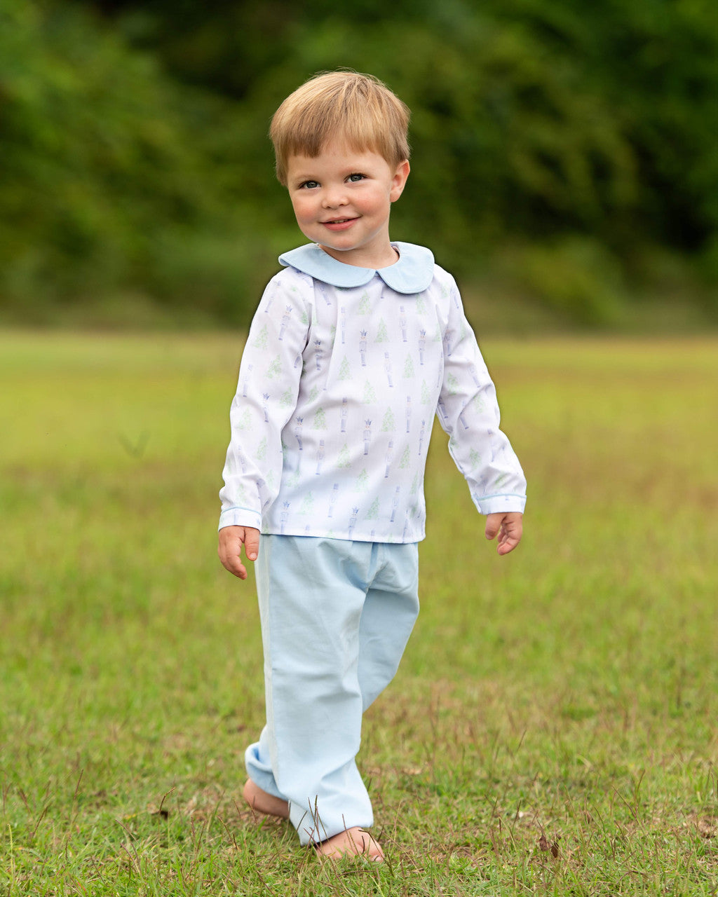 Green And Blue Nutcracker And Christmas Tree Corduroy Ankle Pant Set