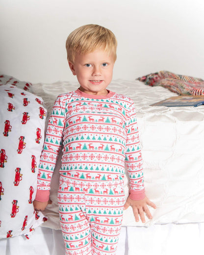 Red And Green Holiday Print Knit Pajamas