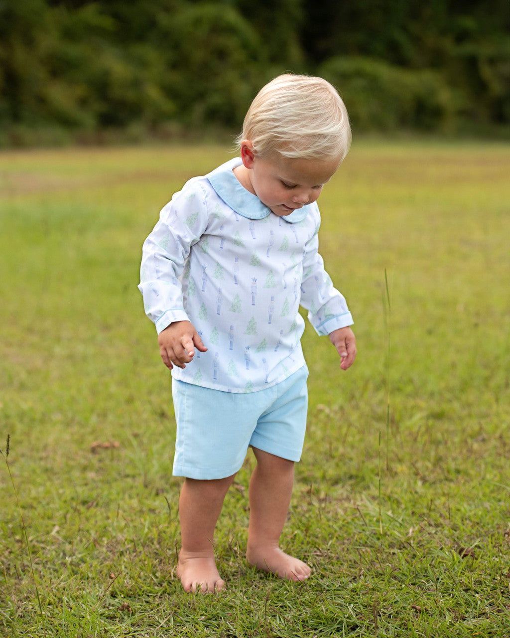 Green And Blue Nutcracker And Christmas Tree Corduroy Short Set