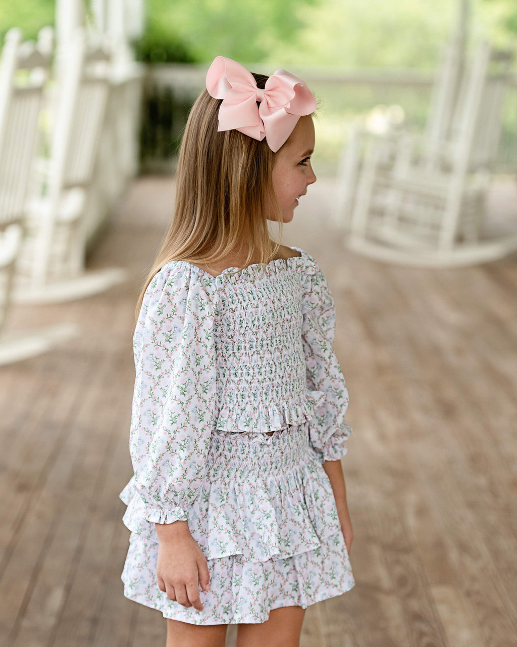 Pink And Blue Hydrangea Smocked Skirt Set