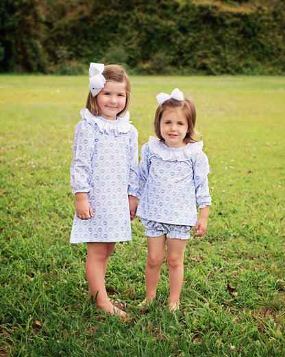 Blue Smocked Scalloped Pumpkin Diaper Set