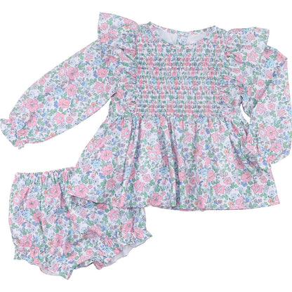 Smocked Pink And Blue Floral Diaper Set  Smocked Threads