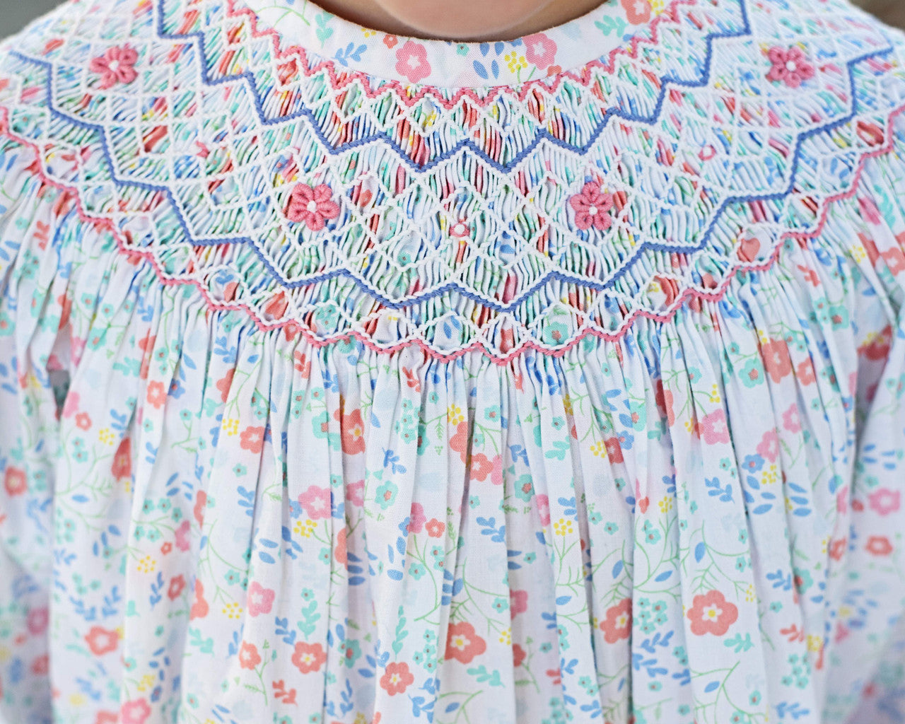 Pink And Blue Floral Smocked Dress